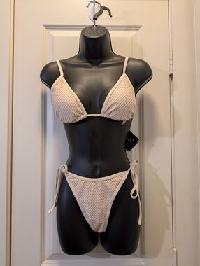 Cream Meshed Look Zaful Tie On Bikini